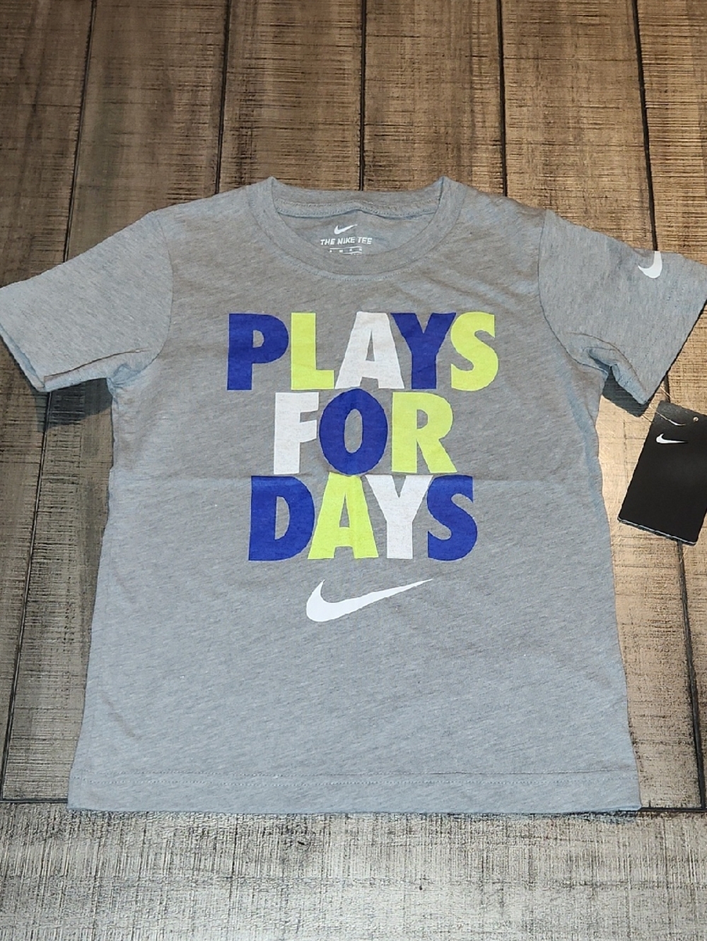 NWT Nike Gray 'Plays For Days' Tee with Blue, Lime & White Graphics